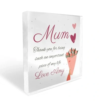 Image of Red Ocean Thank You Gift For Mum on Mothers Day Birthday Personalised Block From Daughter Son Her Ideas Keepsake