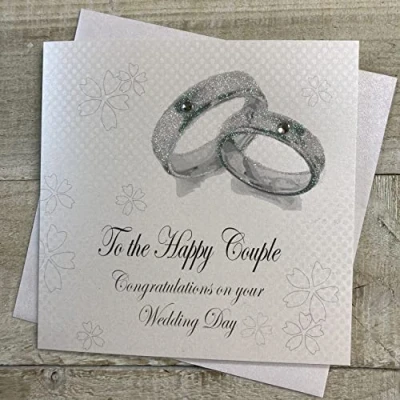 Image of white cotton cards Large Bands to The Happy Couple Congratulations Handmade Wedding Day Card, XXPD4