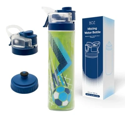 Image of BOZ Pro Misting Water Bottle Soccor Imprinted Squeeze Bottle, Fine Mist Spray Secure Leak Proof Design, Sports 650ml, BPA Free for Youth
