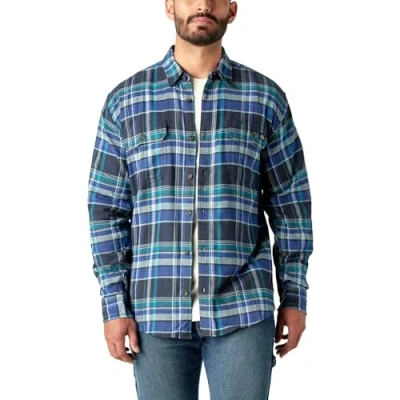 Image of Dickies Mens L/S Flex Flannel Shirt, Dark Denim, Medium