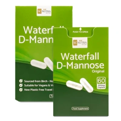 Image of Waterfall D Mannose Caplets (Easy Swallow Tablets) 60 x 500mg New Plastic Free Handy Pack SC Nutra (Sweet Cures)