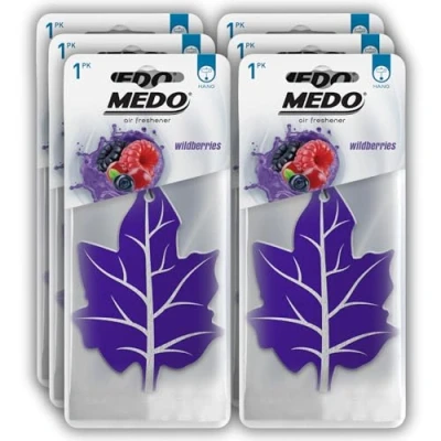 Image of MEDO Leaf Hanging Car Air Freshener, Strong Long lasting Fragrance, Removes Everyday Odours, For Interior Home &amp; Office 6 Pack Wildberries Scent