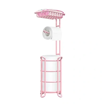 Image of Pink Free Standing Toilet Paper Holder Floor Roll Dispenser with Storage for 4 Reserve Mega Rolls, Phone, and Wipes