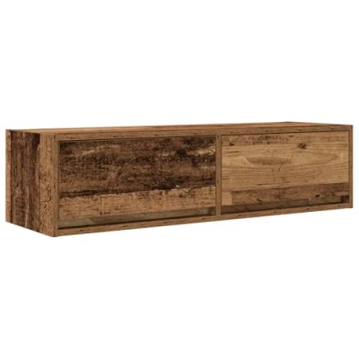 Image of vidaXL wall mounted tv cabinet brown wood 100x31x25.5 cm engineered media with drawers &amp; 60 kg capacity for living room/bedroom decor