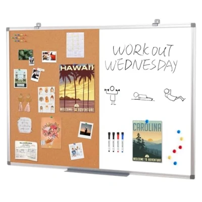 Image of Swansea Large Magnetic Whiteboard Combination Cork Pin Noticeboard Office Home School,120x90cm