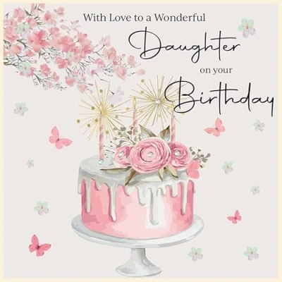 Image of Rush Design Wonderful Daughter Birthday Card Floral Cake with Embellishments Eco Friendly and Recyclable