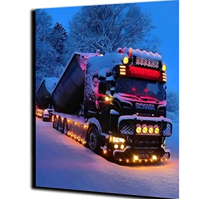 Image of WANGMAOMAO Paint by Numbers for Adults DIY Painting Kits on Canvas Hand painted artwork gift Home Decoration 16x20inch Truck Snow with frame