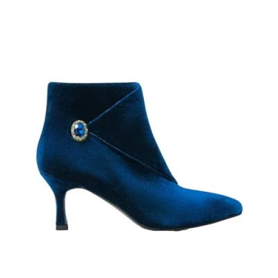 Image of Joe Browns Women&#039;s Glamourous Statement Jewel Button Wrap Around Velvet Ankle Boots, Dark Teal, 6 UK