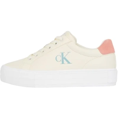 Image of Calvin Klein Women’s Bold Low Top Vulcanised Trainers, Multicolor (Creamy White/Rose Tan/Blue Surf), 8
