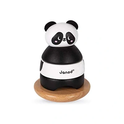 Image of Janod Solid Wood Panda Tumbler Early Learning Handling and Construction Water Based Paint Suitable for Children from The Age Of 1, J08188