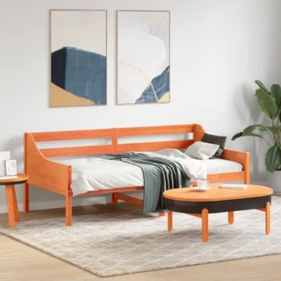 Image of vidaXL Solid Wood Pine Day Bed Sofa/Single Multipurpose, Wax Brown, Plywood Slats, Guardrails, 195.5x80.5x76 cm
