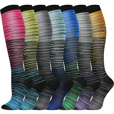 Image of Pnosnesy Compression Socks, (7 Pairs) for Men &amp; Women 15 20 mmHg is Best Athletics, Running, Flight Travel, Support