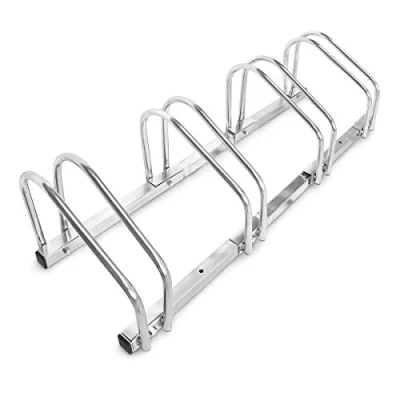 Image of Relaxdays Bike Stand For 4 Bikes, Floor And Wall Mount, 26 x 100 32 cm, Outdoor Holder Rack, Steel, Silver