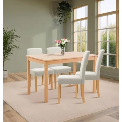 Image of Hallowood Furniture Waverly Oak Small Dining Table and Chairs Set 4, Wooden Kitchen (120x70cm) &amp; Upholstered in Beige, Room for Home Café