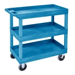 Image of Super Strength Multi Purpose Trolley; 3 Trays; Swivel Castors; Blue