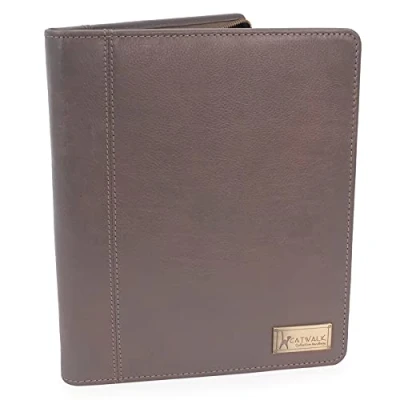 Image of Catwalk Collection Handbags Women&#039;s Leather A5 Conference Folder Zip Travel Document Holder Fits Tablet and Business Cards Angela Grey