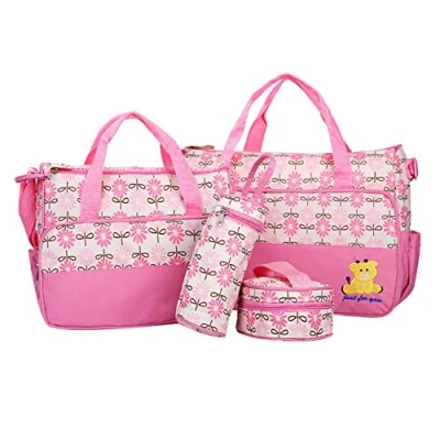 Image of 5pcs Baby Nappy Changing Bags Set Multifunction Diaper Messenger Mummy Tote Bag Pink One Size