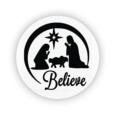 Image of stika.co Pack of 24, 72, 240 Paper Labels, Nativity Silhouette Self Adhesive Stickers, Christmas Holiday, Stationary (240)