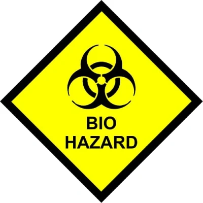 Image of Warning biohazard chemical Safety sign Self adhesive sticker (100mm x 100mm)