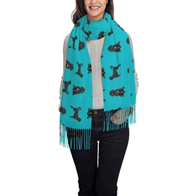 Image of 527 Blanket Scarf Black Labradoodle Fabric Dog Winter Ladies Scarves Large,Soft Shawl Wraps Lightweight Tassel For Christmas Birthday 72X197Cm