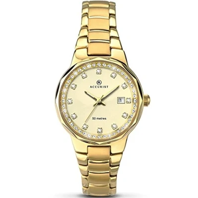 Image of Accurist Women&#039;s Quartz Watch with Gold Dial Analogue Display and Plated Stainless Steel Bracelet 8015.01