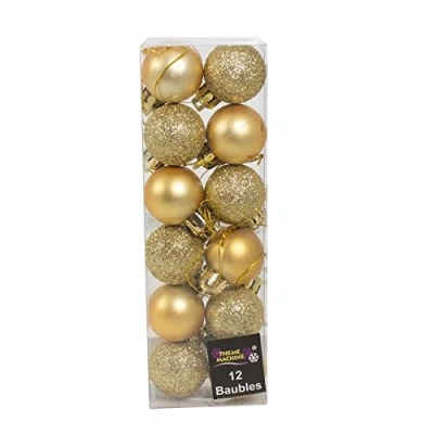 Image of 12 x 3cm Mini Christmas Baubles GOLD Assorted Matt + Glitter
