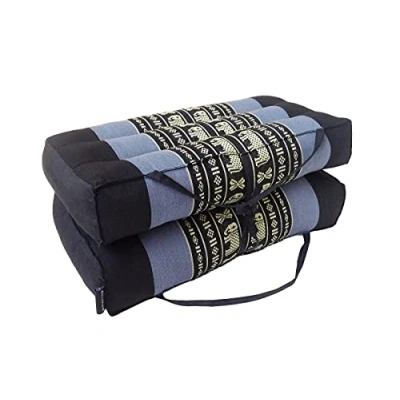 Image of Collumino Traditional Thai Kapok Foldable Yoga Meditation Cushion with Carry Handle (Light Blue, Navy)
