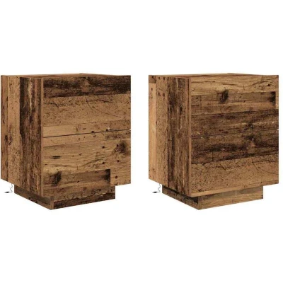 Image of vidaXL Bedside Cabinets with LED Lights 2 pcs Old Wood 45x40x55 cm