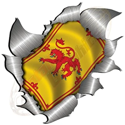 Image of Medium size Rampant Lion Flag Metal Rip Open Sticker