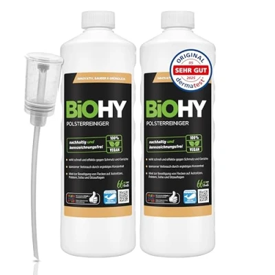 Image of BiOHY Special Upholstery Cleaner (2 x 1l Bottle) + Dispenser Ideal for car Seats, Sofas, mattresses etc. Also Suitable Washing Machines (Polsterreiniger)