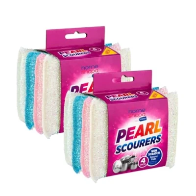 Image of HOMESHOPA Pearl Scouring Pads, 8 Pack Non Scratch Kitchen Scrubbing Sponge, Washing Up Scourer, Multipurpose Cleaning Dishwashing Reusable Scrubber
