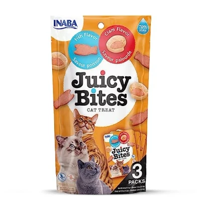 Image of Juicy Bites by INABA Cat Treat Fish &amp; Clam Flavour (3 x 33g) / Soft Moist Treat, Delicious Healthy Snack for Cats,Yellow