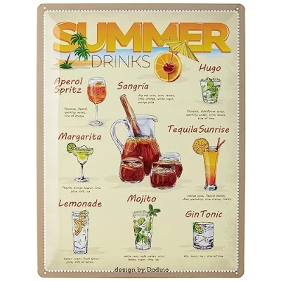 Image of Dodino 30 x 40 cm Tin Signs Summer Drinks Menu Recipe Decorative Home Accessory Metal Sign for All Bar Counter or Pub Owners