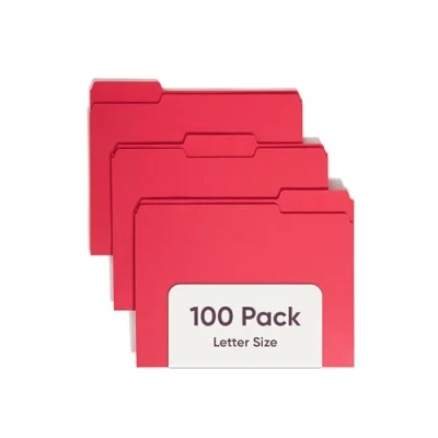 Image of Smead File Folder, 1/3 Cut Tab, Letter Size, Red, 100 per Box (12743)