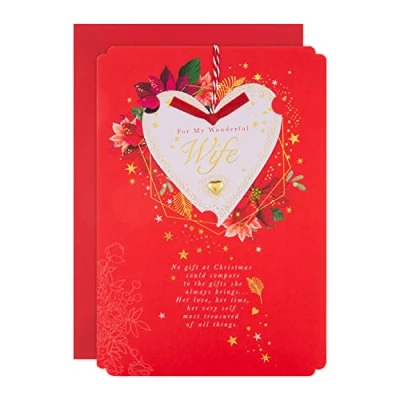 Image of Hallmark Christmas Card, Wife Keepsake Heart Gift, With Gold Foil Details, Red