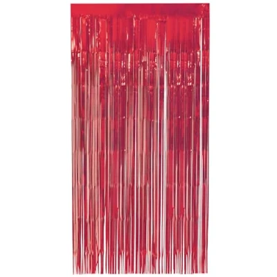 Image of Unique 16856 Foil Fringe Door Curtain x 2 m Red Colour 1 Count (Pack of 1)