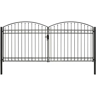 Image of vidaXL Fence Gate Double Door with Arched Top Steel 400x200 cm Black