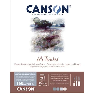 Image of CANSON Mi Teintes Coloured Drawing 160gsm 12.6 x 16.1in Paper Pad, Double Sided: Honeycomb &amp; Fine Grain, Glued Short Side, 4 Cool Tones, 20 Sheets, Ideal for Professional Artists Students