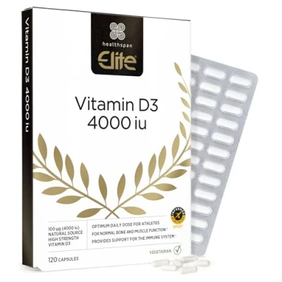 Image of Healthspan Elite Vitamin D3 4,000iu 120 Capsules All Blacks Official Partner Support Immune, Muscle &amp; Bone Health Informed Sport Accredited Vegetarian