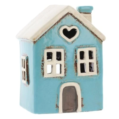 Image of Shudehill Giftware Village Pottery Ceramic Heart House Mini Tealight Aqua