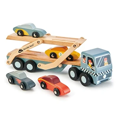 Image of Encourage Social Development with Tender Leaf Toys Car &amp; Garage Set (Car Transporter)