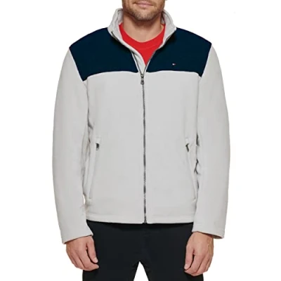 Image of Tommy Hilfiger Men&#039;s Lightweight Polar Fleece Jacket, Navy/Ice, S