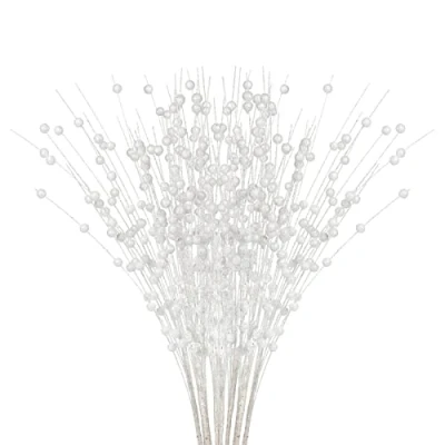 Image of Pcscevcr 10Pcs Artificial Glitter Berry Stems, 15.7 Inch Christmas Tree Picks Twigs Faux Branches, for DIY Wreath Crafts Holiday Floral Arrangement(White)