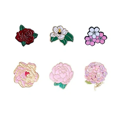Image of 6Pcs Flower Enamel Brooch Pin Pretty Plant Lapel Pins Badge Sakura Set for Women Girls Clothes Bags Decor