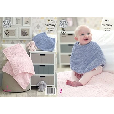 Image of King Cole Knitting Pattern Baby Poncho Cape &amp; Comfort Blanket Yummy Chunky (4821)
