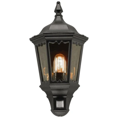 Image of Medstead 1 Light Outdoor Half Lantern Black with PIR Motion Sensor IP43, E27