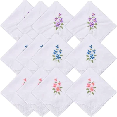 Image of Cotton Handkerchief Women&#039;s Handkerchiefs, White Embroidery Ladies&#039; Vintage Floral Lace Handkerchiefs for Women, Ladies Soft Cotton, Pack of 12