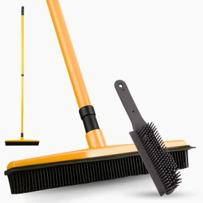 Image of Rubber Broom and Pet Hair Brush Set, extend 122cm inches Handle Soft Push Broom, Fur Remover sweeping with Squeegee, Removal Use for Carpet, Dog Cat