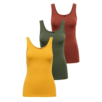 Image of ONLY Women&#039;s Onllive Love Tank TOP 3 Pack, Walnut/Rose Brown/Birch, M (EU)