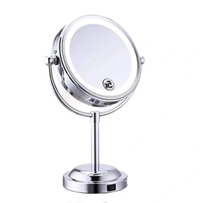 Image of Free Standing Mirror, Wall Mirror Bathroom Vanity Makeup Mirrors LED Mirror/Mirror with 5X/1x Magnification Double Side 6 Inch Cosmetic Table Mounted